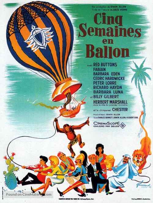 meest opener Huisje Five Weeks in a Balloon (1962) French movie poster