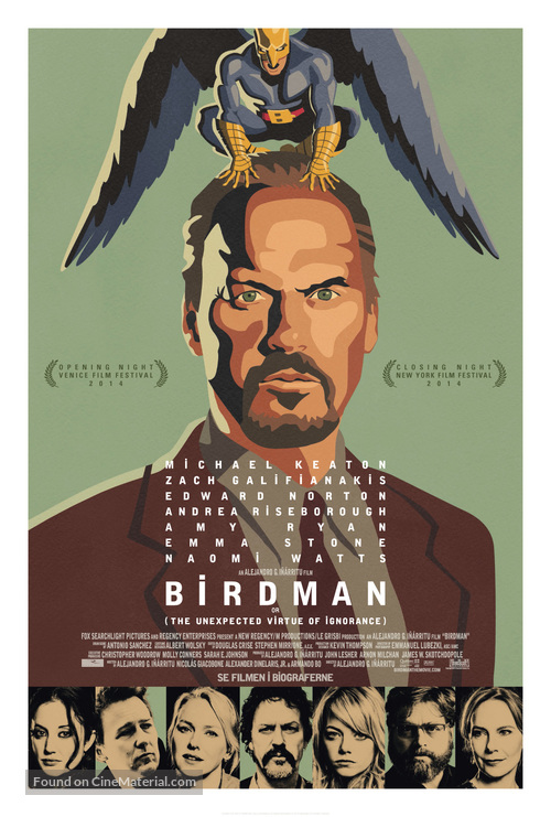 Birdman or (The Unexpected Virtue of Ignorance) - Danish Movie Poster