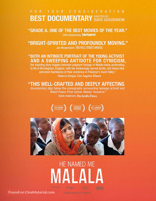 He Named Me Malala - For your consideration movie poster