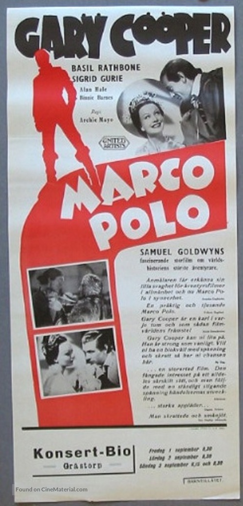 The Adventures of Marco Polo - Swedish Movie Poster