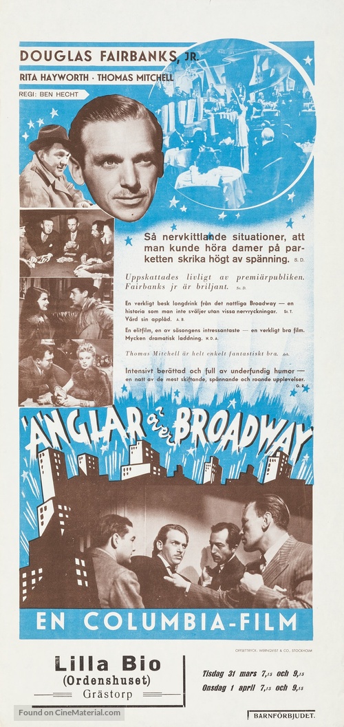 Angels Over Broadway - Swedish Movie Poster