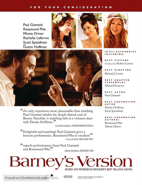 Barney&#039;s Version - For your consideration movie poster