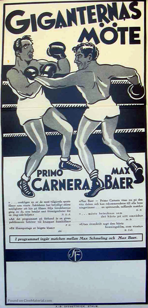 The Prizefighter and the Lady - Swedish Movie Poster