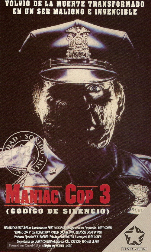 Maniac Cop 3: Badge of Silence - Argentinian VHS movie cover