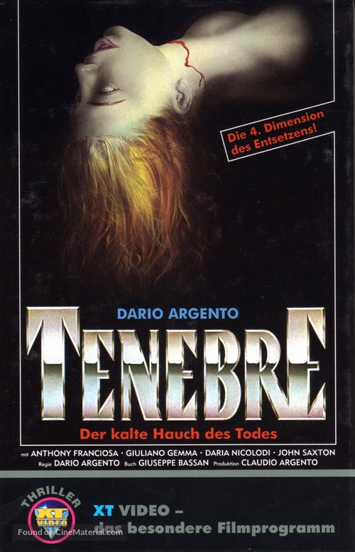 Tenebre - Austrian DVD movie cover