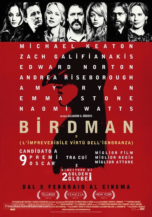 Birdman or (The Unexpected Virtue of Ignorance) - Italian Movie Poster