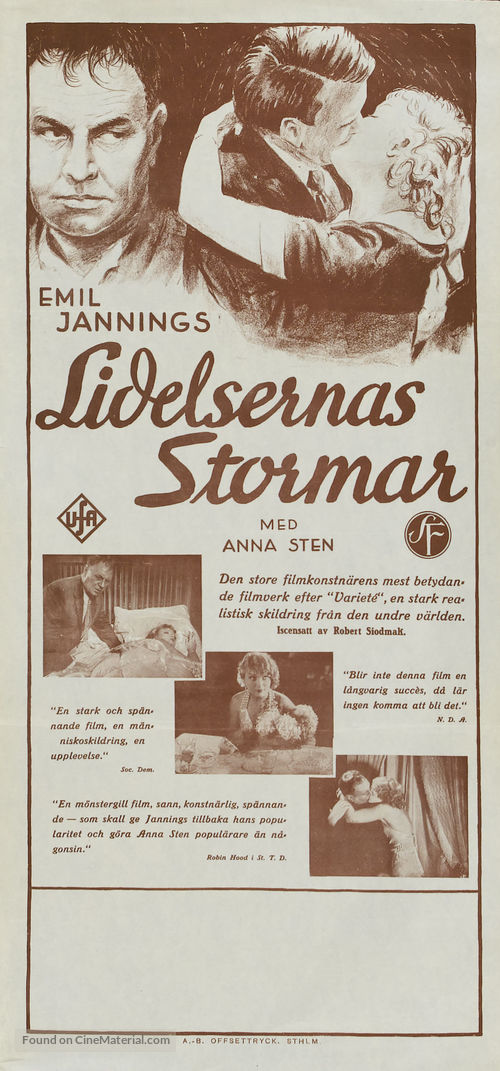 St&uuml;rme der Leidenschaft - Swedish Movie Poster